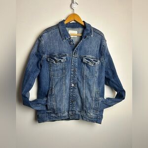 Y2K Aeropostale Denim Jacket Men’s L Button Down Distressed Blue Skater Grunge